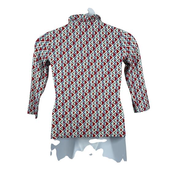 J. McLaughlin Durham Ruffle Top Size XS Geometric Diamond Print 3/4 Sleeve - Picture 5 of 13